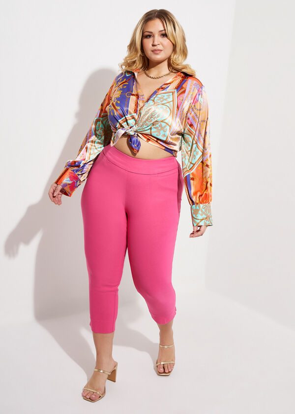 Pull On Stretch Power Twill Capris, Fandango Pink image number 2