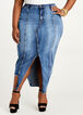 Asymmetric Slit Front Denim Skirt, Classic Blue image number 0