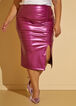 Ruched Split Faux Leather Skirt, Fuchsia image number 2