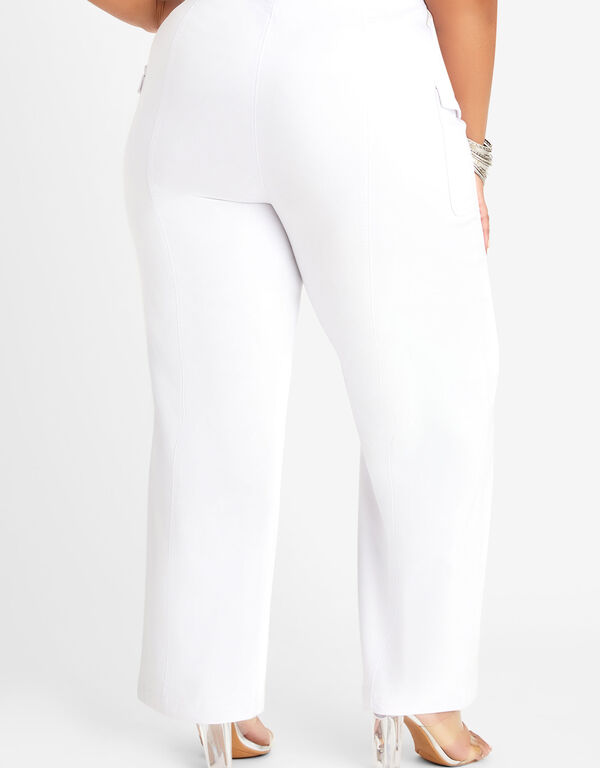White Sailor Button Wide Leg Jeans, White image number 1