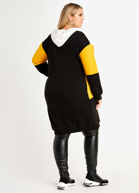 Colorblock Fleece Hoodie Dress, Nugget Gold image number 1