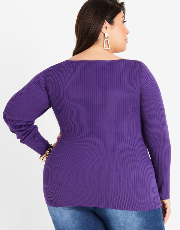 Twist Front Ribbed Knit Top, Acai image number 1