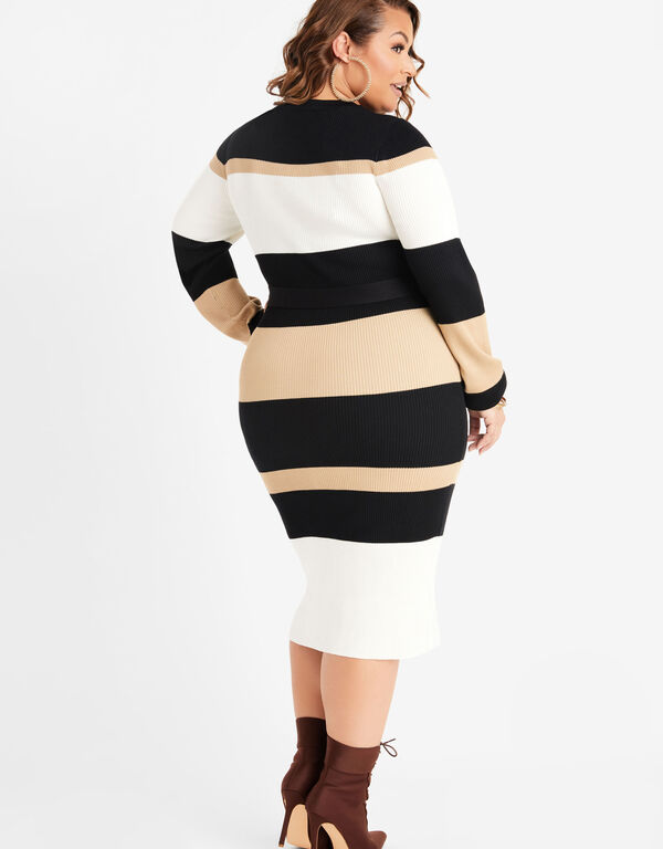 Striped Cable Knit Sweater Dress, Black Combo image number 1
