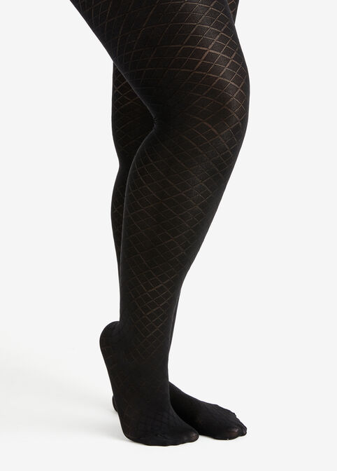 Trendy Plus Size Accessories Diamond Argyle Footed Control Top Tights image number 0