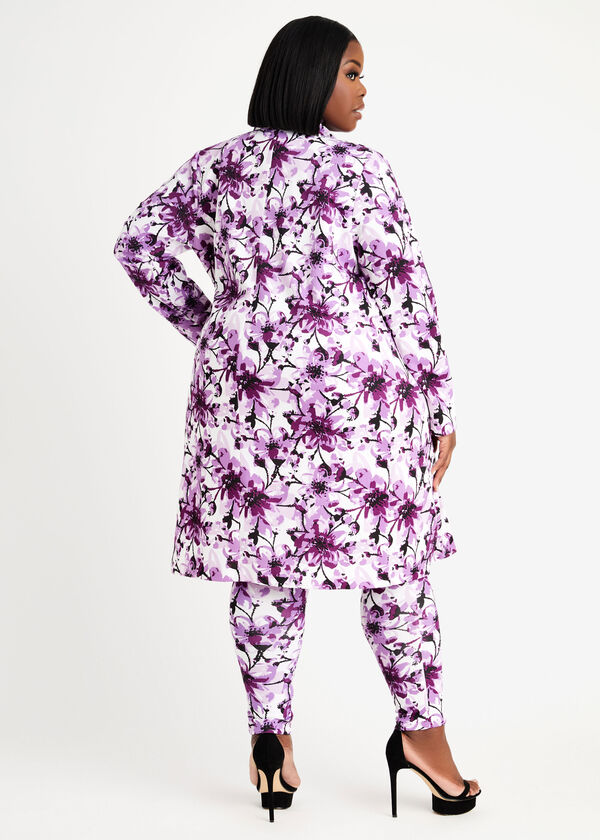 Floral Open Front Long Blazer, Purple Magic image number 1