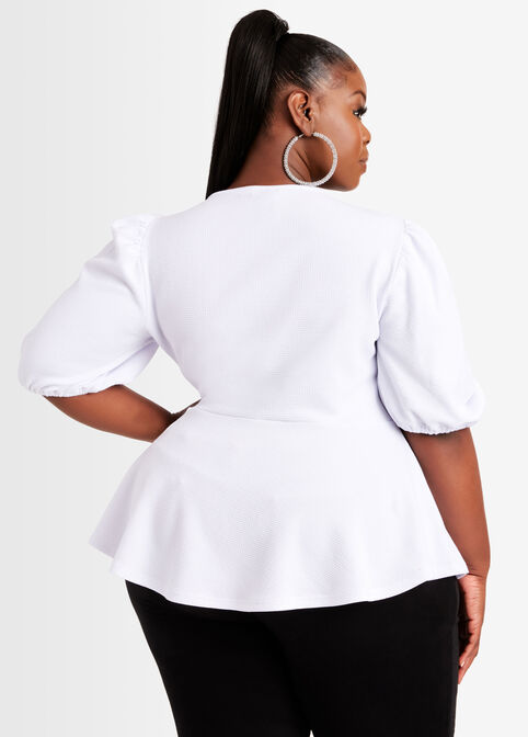 The City Short Sleeve Peplum Top, White image number 1
