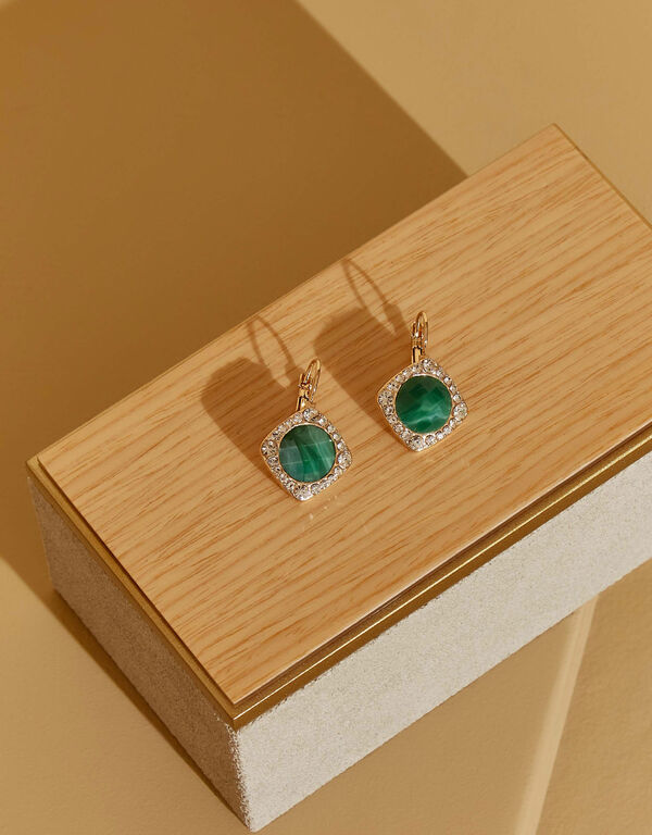 Stone And Crystal Drop Earrings, Abundant Green image number 1