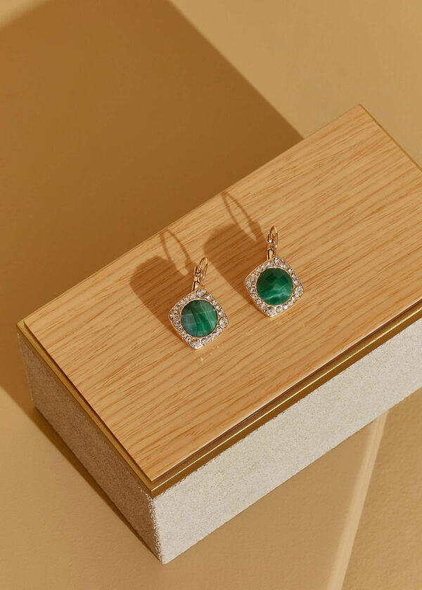 Stone And Crystal Drop Earrings, Abundant Green image number 1