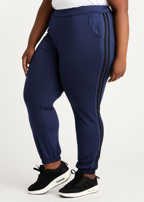 Striped Athleisure Hi Rise Joggers, Navy image number 0