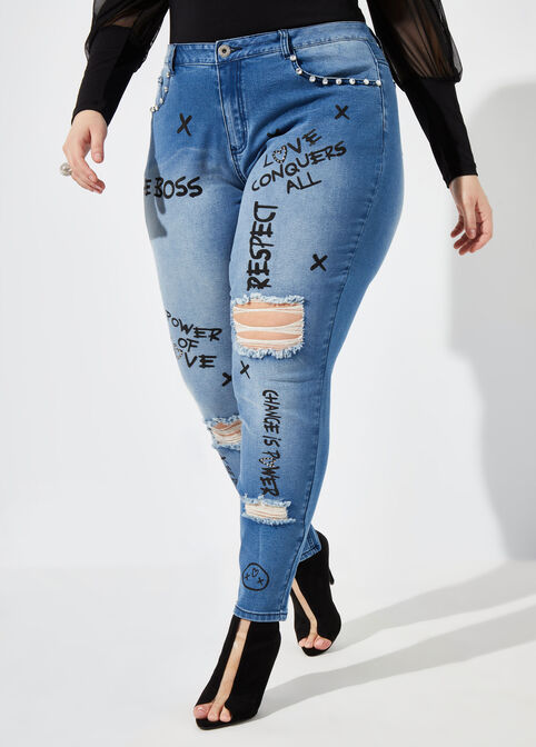 Love Conquers Skinny Jeans, Denim Blue image