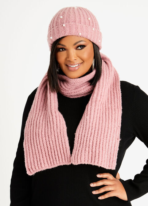 Faux Pearl Scarf & Hat Gift Set, Foxglove image number 0