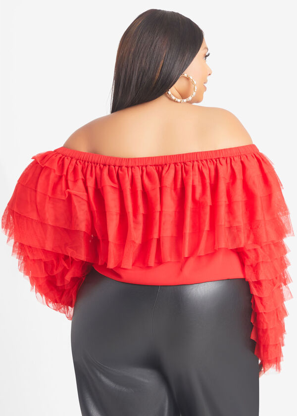 Ruffled Off The Shoulder Top, Barbados Cherry image number 1