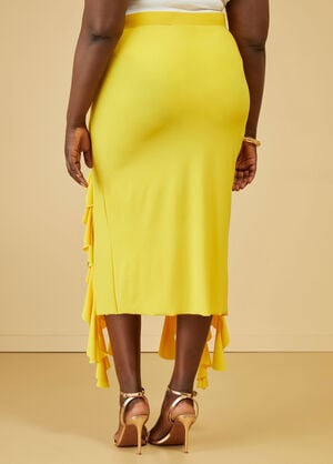 Ruffle Trimmed Midi Skirt, Lemon image number 1