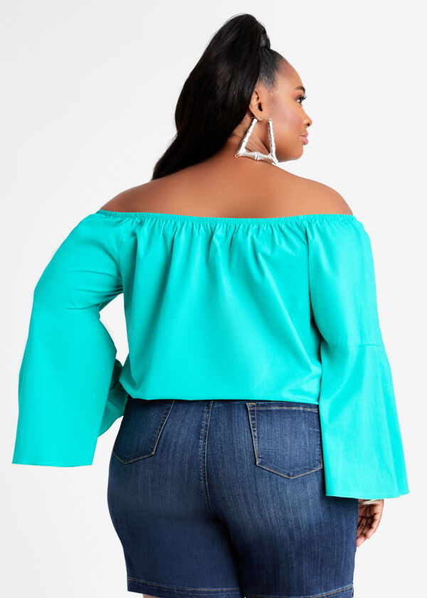 Cotton Off The Shoulder Drama Top, DEEP GREEN image number 1