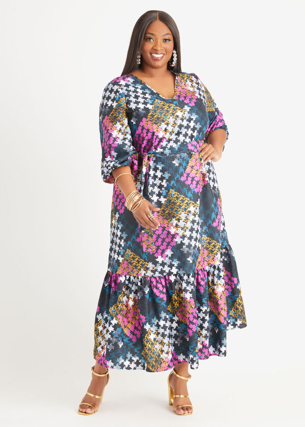 Houndstooth A Line Maxi Dress, Multi image number 0