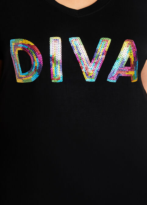 Diva Sequin Graphic Knit Tee, Black image number 1
