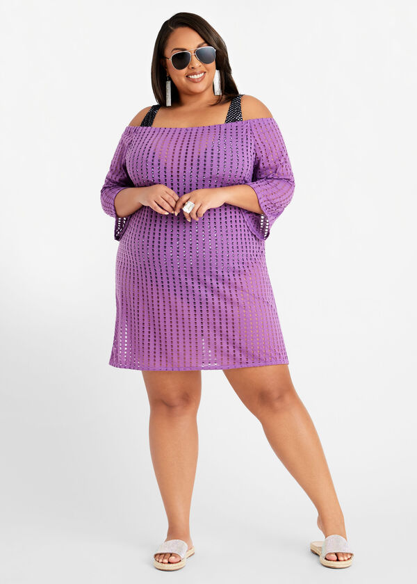 Trendy Plus Size Mesh Off The Shoulder Swim Cover Up Sexy Dress image number 0