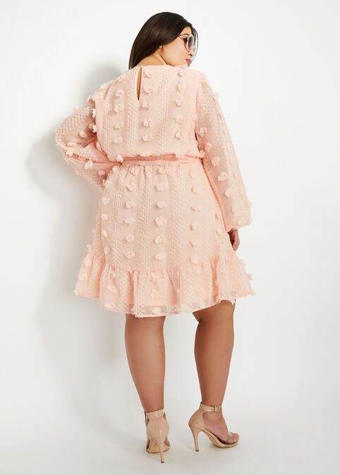 Belted Textured Long Sleeve Dress, Cameo Pink image number 1