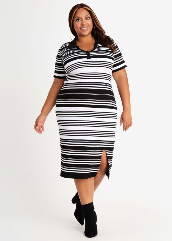 Stripe Slit Front Shirtdress, Black Combo image number 0