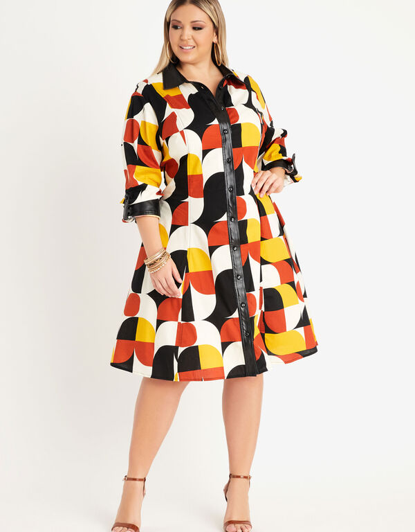 Faux Leather Printed Shirtdress, Multi image number 0