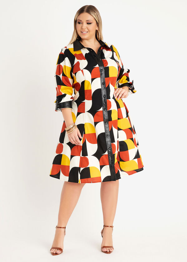 Faux Leather Printed Shirtdress, Multi image number 0
