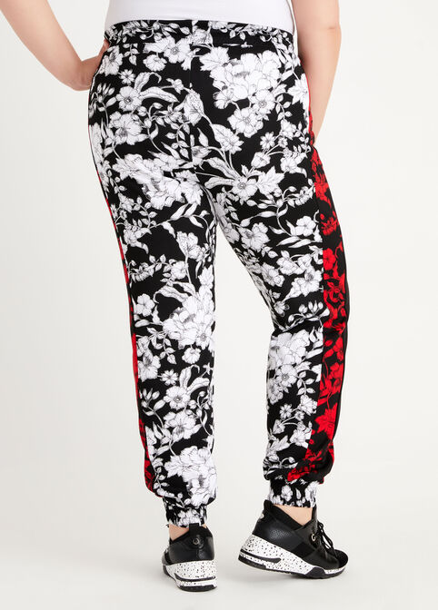 Floral Scuba Athleisure Joggers, Black Combo image number 1