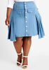 Pleated Hi Low Denim Skirt, Medium Blue image number 0