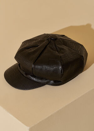 Textured Faux Leather Cabbie Hat, Black image number 1