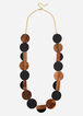 Long Colorblock Wood Disc Necklace, Brown image number 0