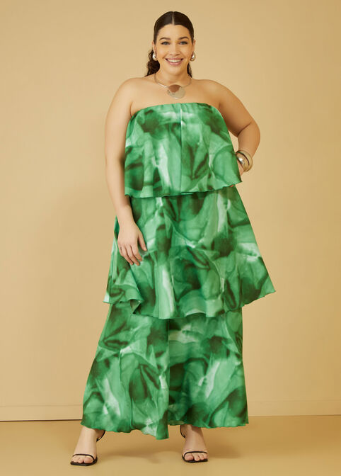Strapless Watercolor Tiered Dress, Jelly Bean image number 3