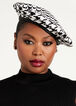 Houndstooth & Faux Leather Beret, Black White image number 2