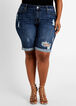 Plus Size Medium Wash Blue Denim Distressed Mid Rise Bermuda Shorts image number 0