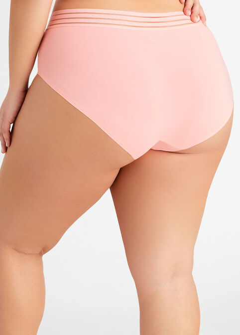 Sheer Stripe Waist Micro Brief Panty, Shell Coral image number 2