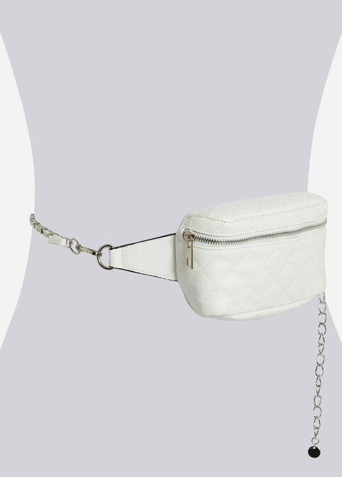 Quilted Chain Link Belt Bag, White image number 1
