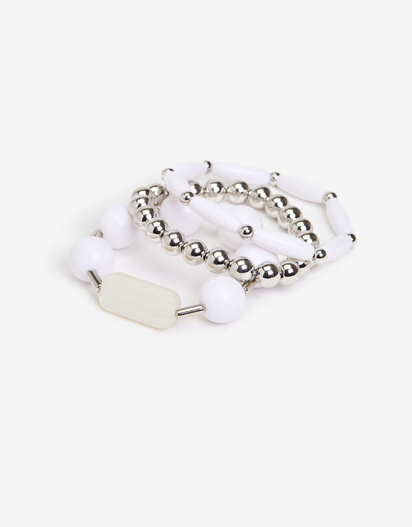 Beaded Stretch Bracelets Set, White image number 0