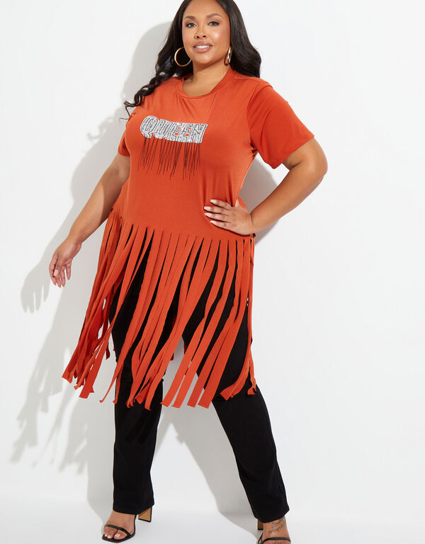 Queen Fringed Embellished Tee, Rooibos image number 0