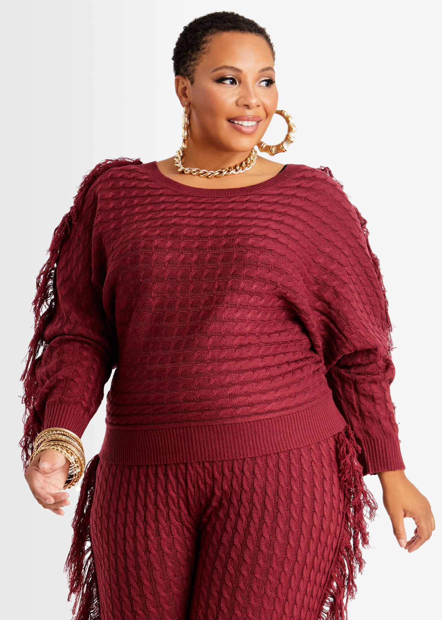 Plus Size Sweater Sets Fringe Sweater & Joggers 2pc Outfits