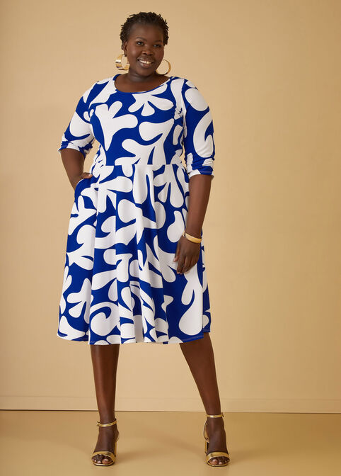 Swirl Print Textured A Line Dress, Surf The Web image number 0
