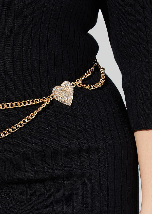 Heart Embellished Chain Link Belt, Gold image number 3