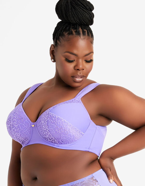 Lace Full Coverage Butterfly Bra, Purple image number 1