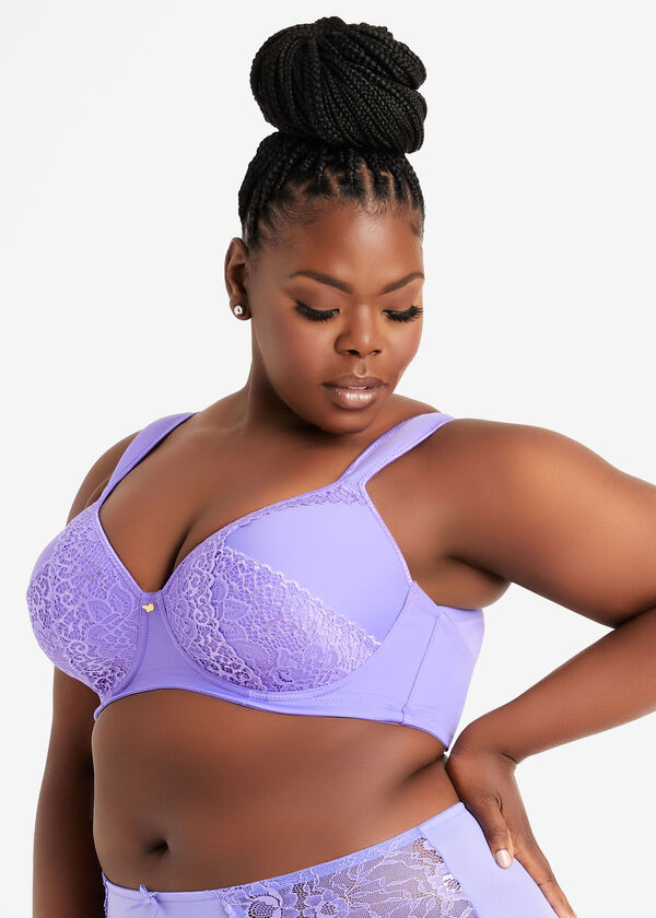 Lace Full Coverage Butterfly Bra, Purple image number 1