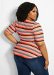 Striped Elbow Sleeve Peplum Top, Hot Coral image number 1