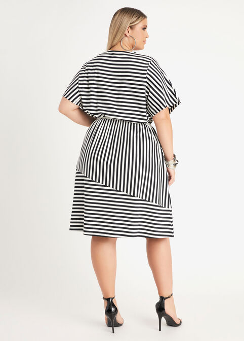Striped Jersey Shirtdress, Black White image number 1