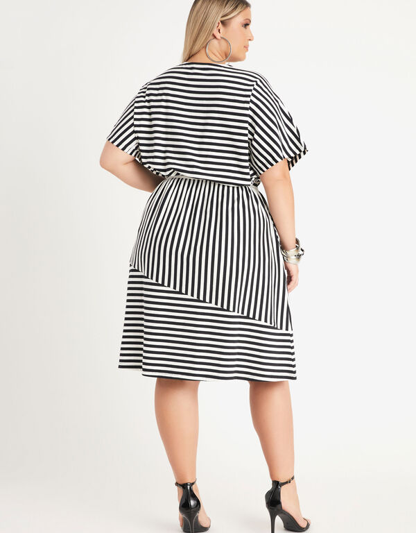 Striped Jersey Shirtdress, Black White image number 1