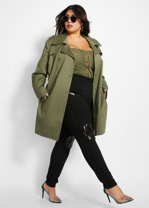 Belted Double-Breasted Trench Coat, Olive Night image number 2