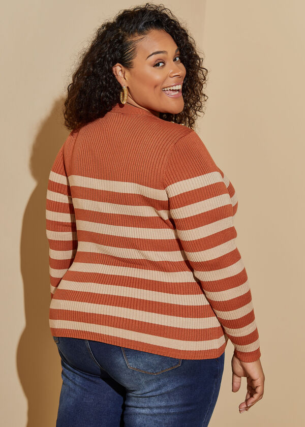 Embellished Striped Sweater, Bombay Brown image number 1