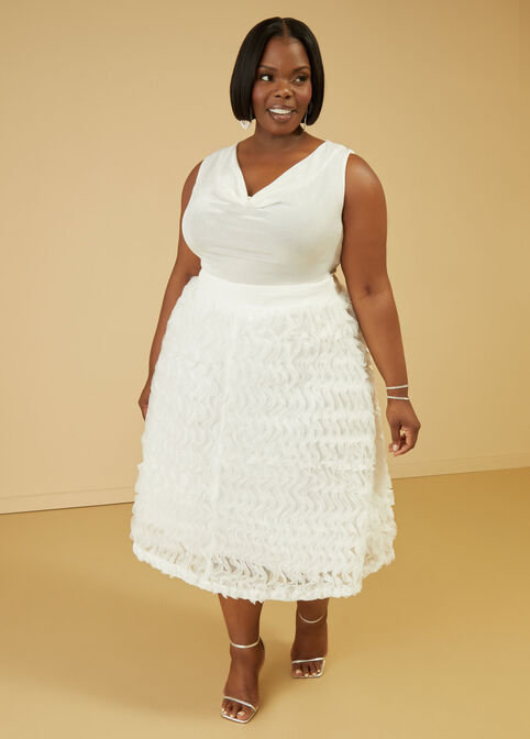 Ruffled Tulle Midi Skirt, White image number 3