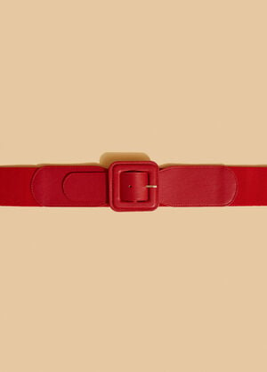 Faux Leather Trim Stretch Belt, Red image number 1