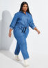 Belted Chambray Utility Jumpsuit, Denim image number 0