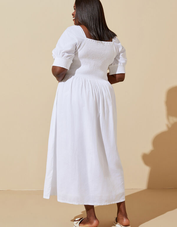 Shirred Linen Blend Maxi Dress, White image number 1